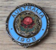 Rare 1908 Australian Wallabies Rugby Touring Side to the U.K enamel Badge: A Blue and red