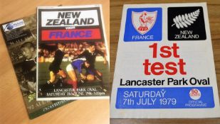 3x France rugby programmes in N Zealand: New Zealand v France 1st Test 1979, Test 1986, Test 1999.