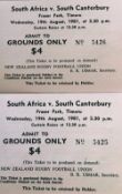 1981 Tickets for rugby match not played: South Canterbury (NZ) v South Africa was not played as