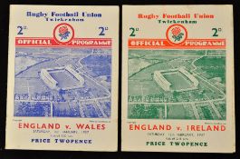 1937 England Rugby Progs v Wales and Ireland (2): Homes at Twickenham for Triple Crown winners &