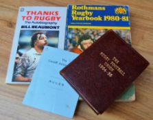 4x Rugby Books, Handbooks etc: RFU Handbook 1954-5, nearly 300 pp small hardbound must-have with