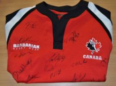 Canada rugby team signed replica jersey: autographed by the Canadian team 2007, fine condition.