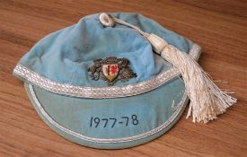 Cardiff RFC Rugby Cap: Classic design, light blue with white tassel, Club Crest and with date to