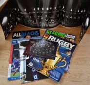 Brochures and All Blacks Rugby Memorabilia etc (9): Large long All Black legends player collage