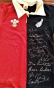 Special signed Wales and NZ 'Half-and-half' divided red and black rugby jersey: Created for a