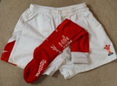 1990s Chris Wyatt Wales Matchworn Rugby Sock and Shorts Set: Reebok WRU issue, game not known.