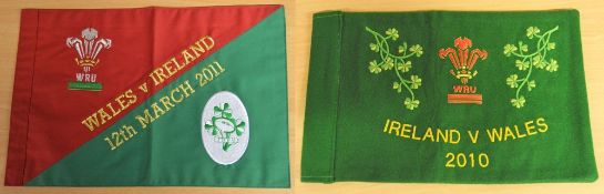 2x Rare Wales Six Nations Rugby International touch judge's flags: Ireland v Wales 2010 and Wales