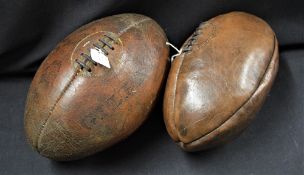 Pair of vintage leather Rugby Balls (2): Probably dating from the 1950s-1960s, one Gilbert 'Match'