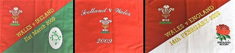 Rare 2009 Collection of Wales Six Nations Rugby International touch judge's flags (3): Wales v