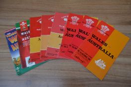 Wales v Australia Rugby Programmes from 1966 onwards: Complete run of Wales' homes v the Wallabies