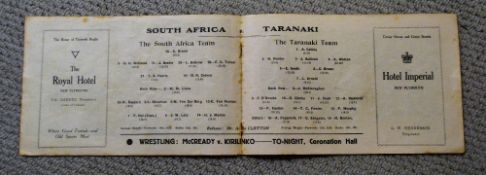 Scarce Taranaki v South Africa Rugby Programme 1937: Played at New Plymouth New Zealand on 31st