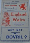 1936 Wales (Champions) v England Rugby Programme:, the 16 pp Cardiff issue for the 0-0 Arms Park