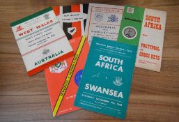 Tourists in Wales Rugby Programmes: S Africa at Pontypool & Cross Keys (1960) and at Swansea (1969);