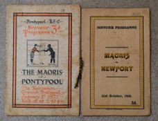 1926-7 Maori Rugby Programmes at Newport & Pontypool: Darkened with age, and in the latter case