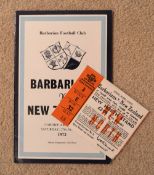 1973, 'That Baabaas Match' Rugby Programme and Ticket (2): Near mint Cardiff issue and £2 New