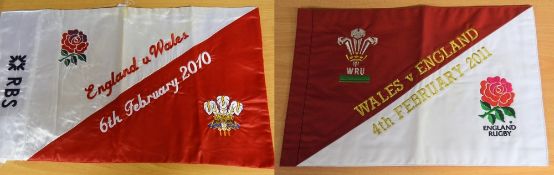 2x Rare Wales Six Nations Rugby International touch judge's flags: England v Wales 2010 and Wales