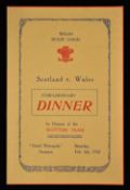 Scarce 1937 Wales v Scotland Rugby International Dinner Menu: Foldover card with decorative cover