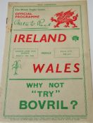 1936 Wales (Champions) v Ireland Rugby Programme: standard well-packed 16 pp Cardiff issue for