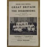 Rare, Great Britain v The Dominions 1945 Rugby Programme: Sought-after issue from the last days of