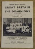 Rare, Great Britain v The Dominions 1945 Rugby Programme: Sought-after issue from the last days of