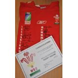 2007 Wales rugby team RWC signed replica jersey by the Wales squad for the World Cup in France.