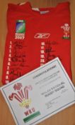 2007 Wales rugby team RWC signed replica jersey by the Wales squad for the World Cup in France.