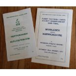 2x County Championship Rugby Programmes: Hertfordshire v Gloucestershire Quarter Final, 1976 (