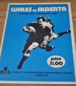 1973 Alberta v Wales Rugby Programme: Large Rare Tour issue from Edmonton, very good condition.