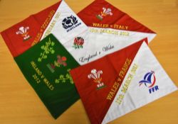 2012 Wales Rugby Grand Slam collection of all 5x Presentation touch judge's flags: Wales v Scotland,