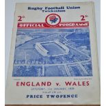 1939 England v Wales Rugby Programme: The hosts won 3-0 in this last clash of the sides before