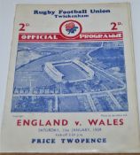1939 England v Wales Rugby Programme: The hosts won 3-0 in this last clash of the sides before
