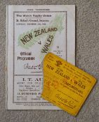 Rare 1924 Wales v New Zealand Programme and Ticket: the packed 16 pp programme in quite good