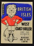 Rare 1971 British Lions Rugby Programme: Lovely issue v West Coast-Buller, the hardest to obtain