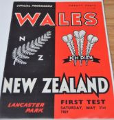 1969 New Zealand v Wales First Test Rugby Programme: large format for this first Wales Test ever