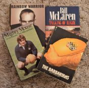 Signed Rugby Books (4): Mostly autographed, Francois Pienaar's Rainbow Warrior, Bill McLaren's