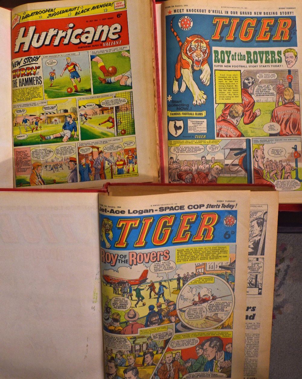 Tiger comics featuring Roy of the Rovers January - December 1963 in 2 red bound volumes), Tiger