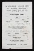 1945 Shropshire Senior Cup Final match programme Shrewsbury Town v Wellington Town 2 April 1945 at