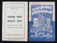 FA Cup semi-final match programmes 1946/1947 Charlton Athletic v Newcastle United at Leeds, 1951/
