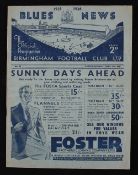 1935/1936 Birmingham City v Sunderland match programme 13 April 1936. Fair-Good.