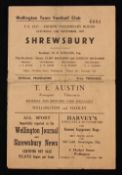 1947/1948 Wellington Town v Shrewsbury Town FAC qualifying match programme 15 November 1947. Fair-