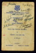 1945/1946 Shrewsbury Town Champions of the Midland League celebration dinner menu at Morris's