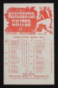 1945/1946 War League North Manchester United v Sheffield United 26 December 1945, single sheet.