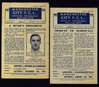 1944/1945 Manchester City v Bury match programmes 2 December 1944 and 30 December 1944 (cup