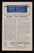 1944/1945 War League Manchester City v Chester 4 page match programme 23 December 1944. Fair-Good.