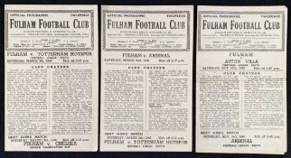 1945/1946 War League South match programmes Fulham v Aston Villa 27 October 1945, v Tottenham