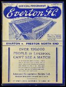 Pre-War 1937/1938 Everton v Preston NE Central League match programme 30 October 1937. Good, no