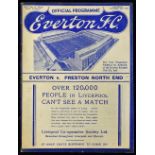 Pre-War 1937/1938 Everton v Preston NE Central League match programme 30 October 1937. Good, no