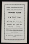 1945/1946 War League Grimsby Town v Everton football programme 22 December 1945, 4 pager, match