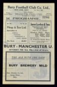 1945/1946 Bury v Manchester Utd War league match programme 23 February 1946, 4 pager. Good to Very