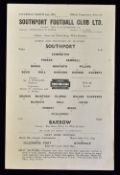 1945/1946 War League North match programme Southport v Barrow 2 March 1946, single sheet. Good.